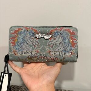 Ed Hardy denim Wallet with Horses